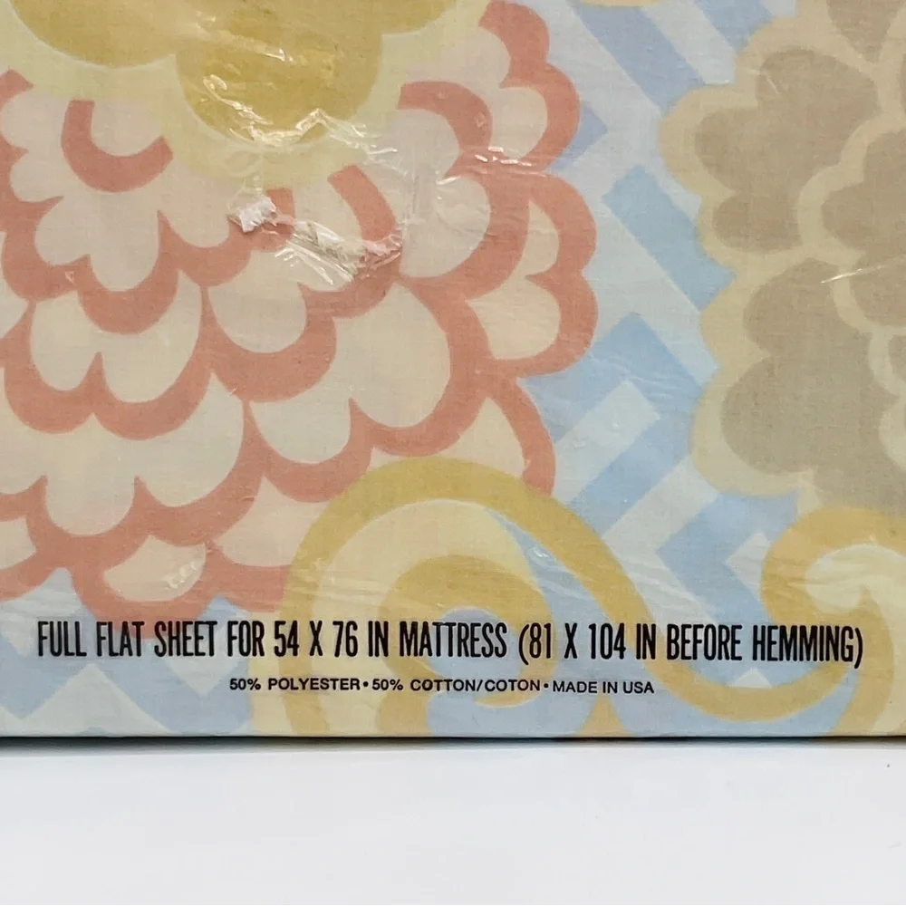 Vtg Cannon Royal Family Full Flat Sheet & Two Pillowcases String Of Pearls NOS
